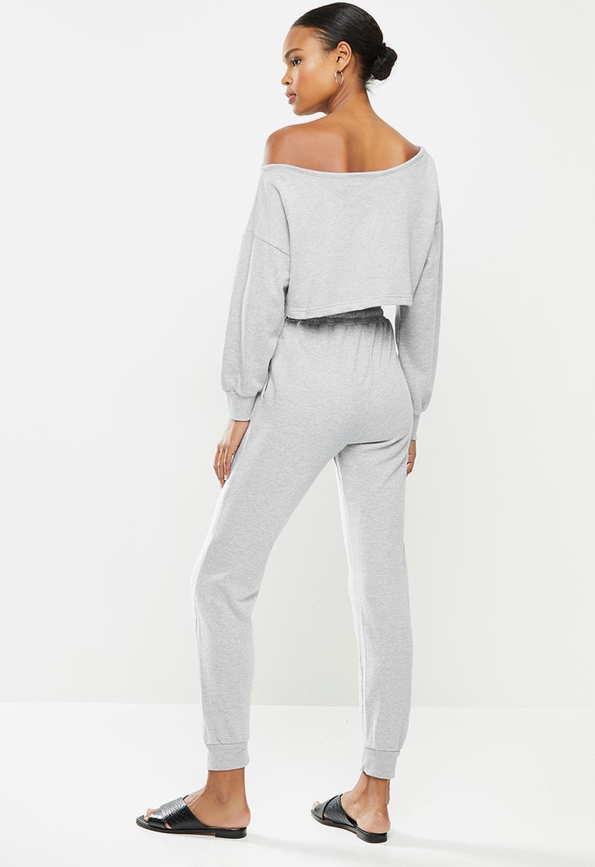 Missguided - Coord off the shoulder sweat & jogger - grey