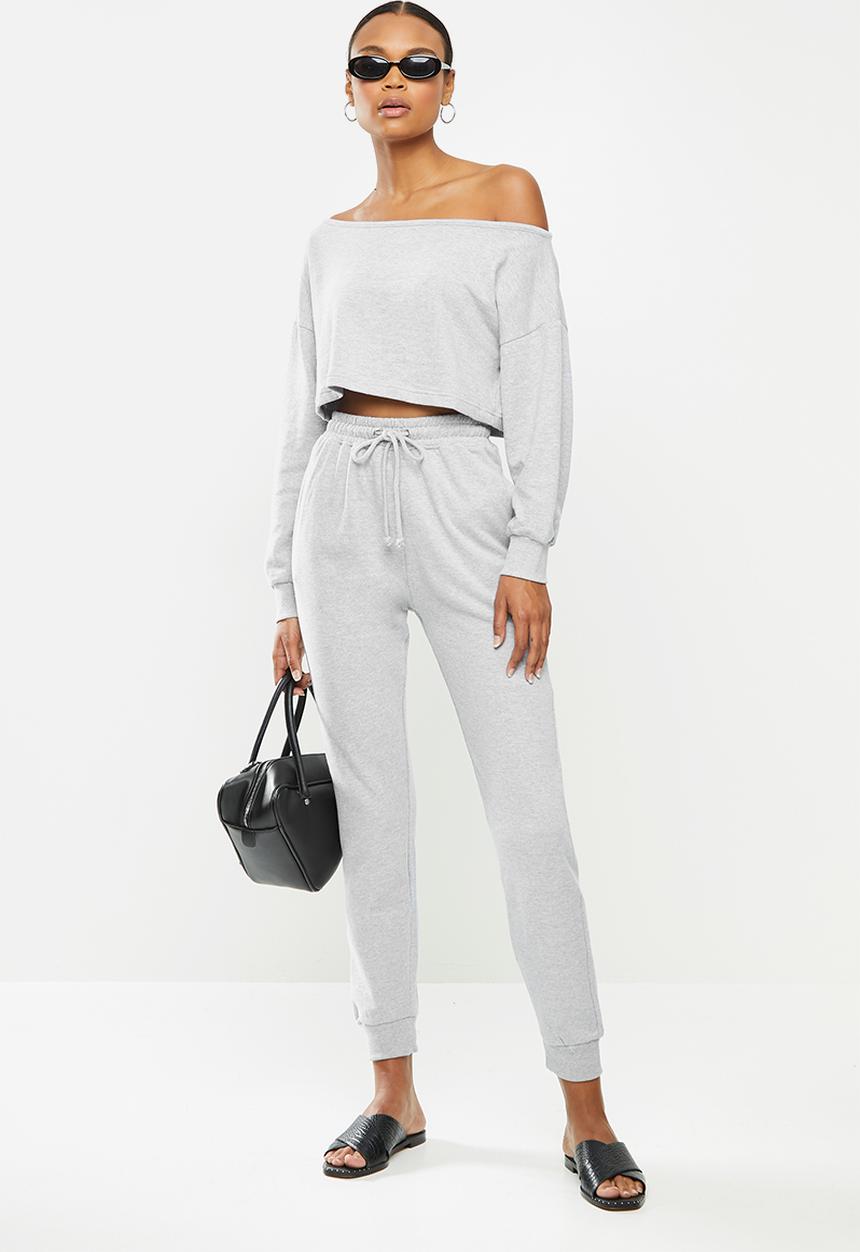 Missguided - Coord off the shoulder sweat & jogger - grey