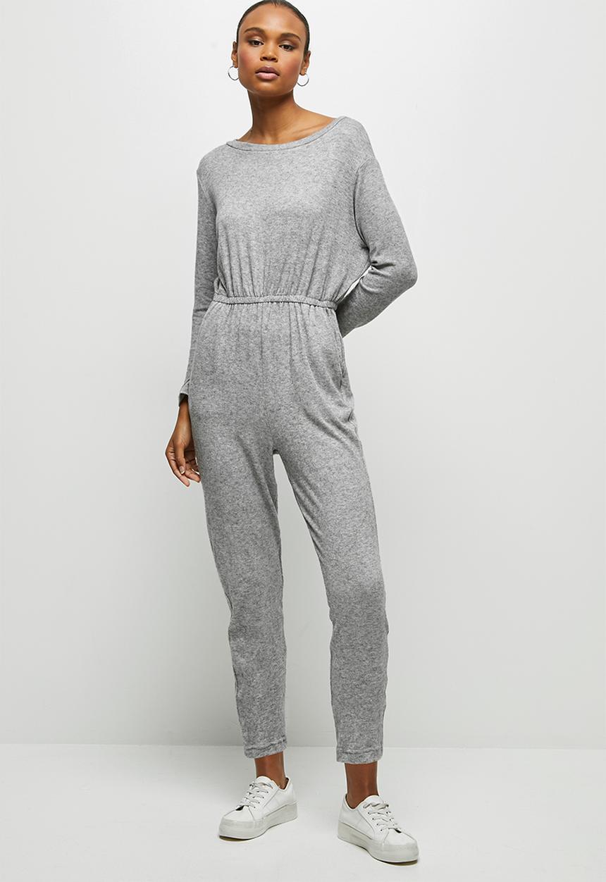 edit - Wide neck cut & sew jumpsuit - grey