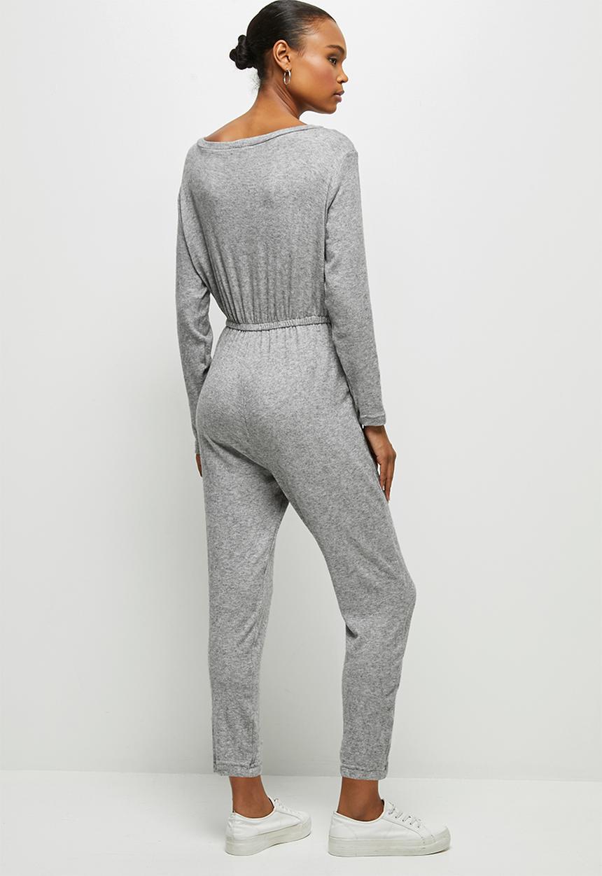edit - Wide neck cut & sew jumpsuit - grey