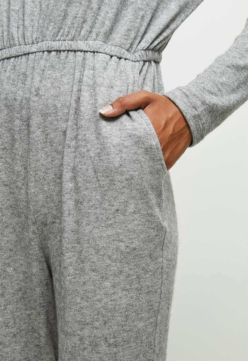 edit - Wide neck cut & sew jumpsuit - grey