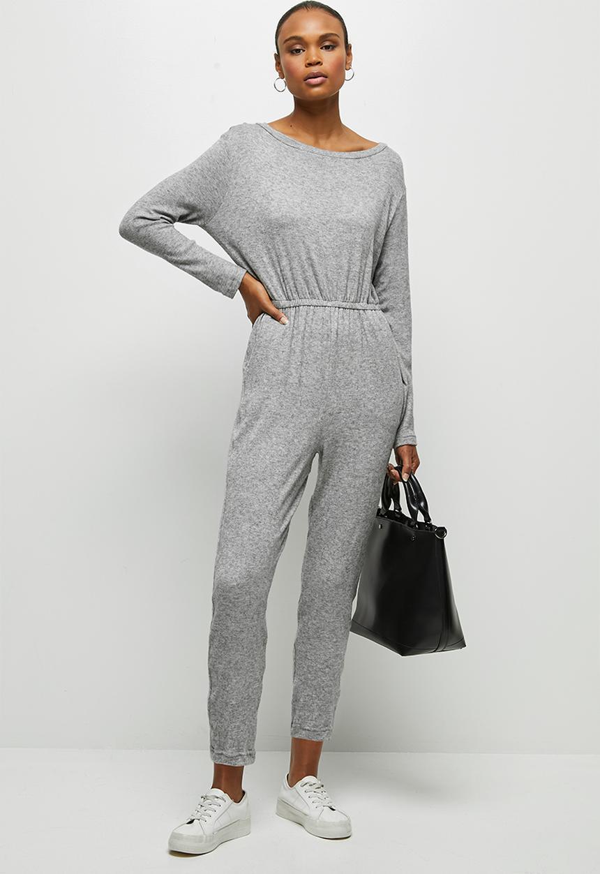 edit - Wide neck cut & sew jumpsuit - grey