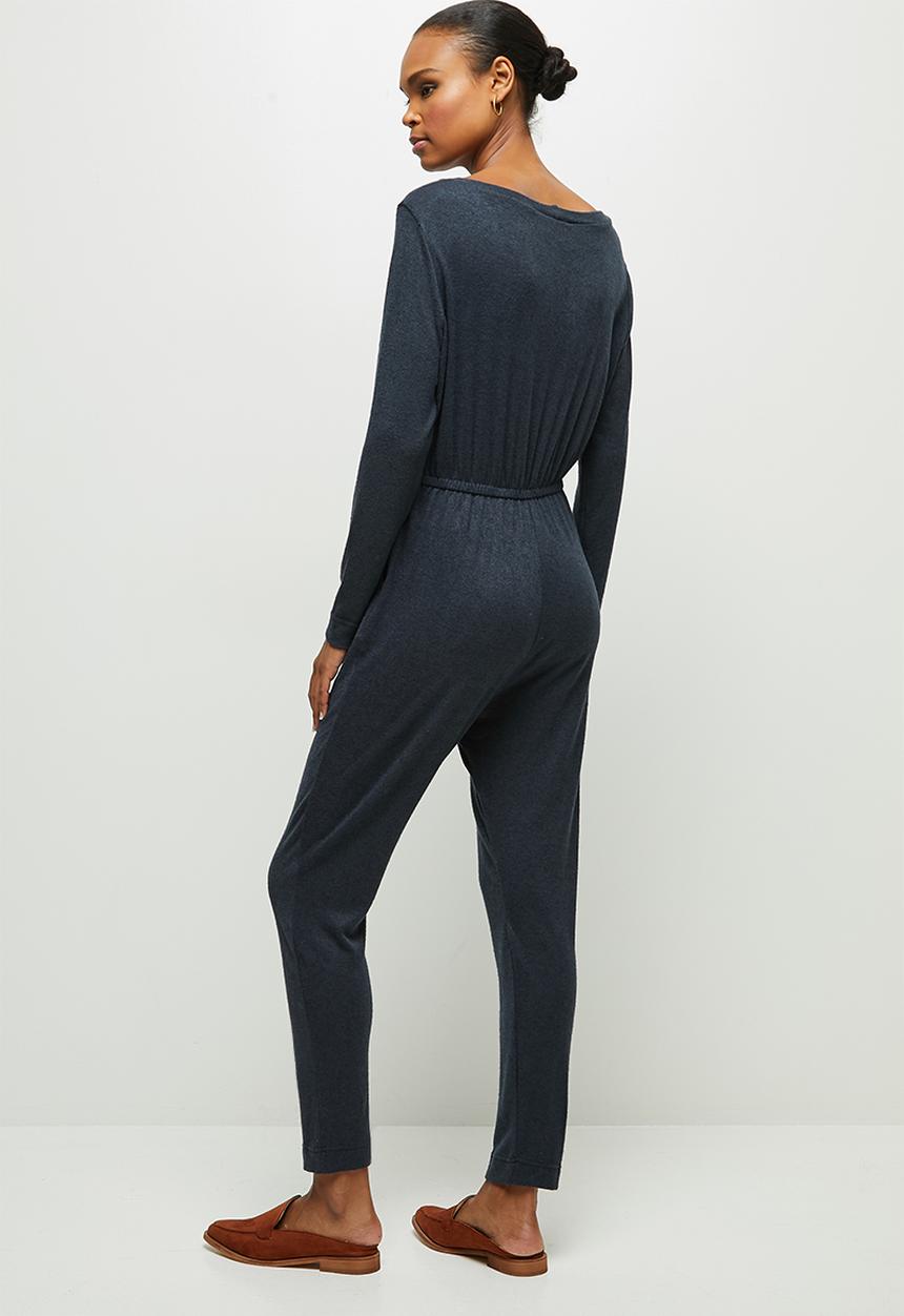 edit - Wide neck cut & sew jumpsuit - navy 
