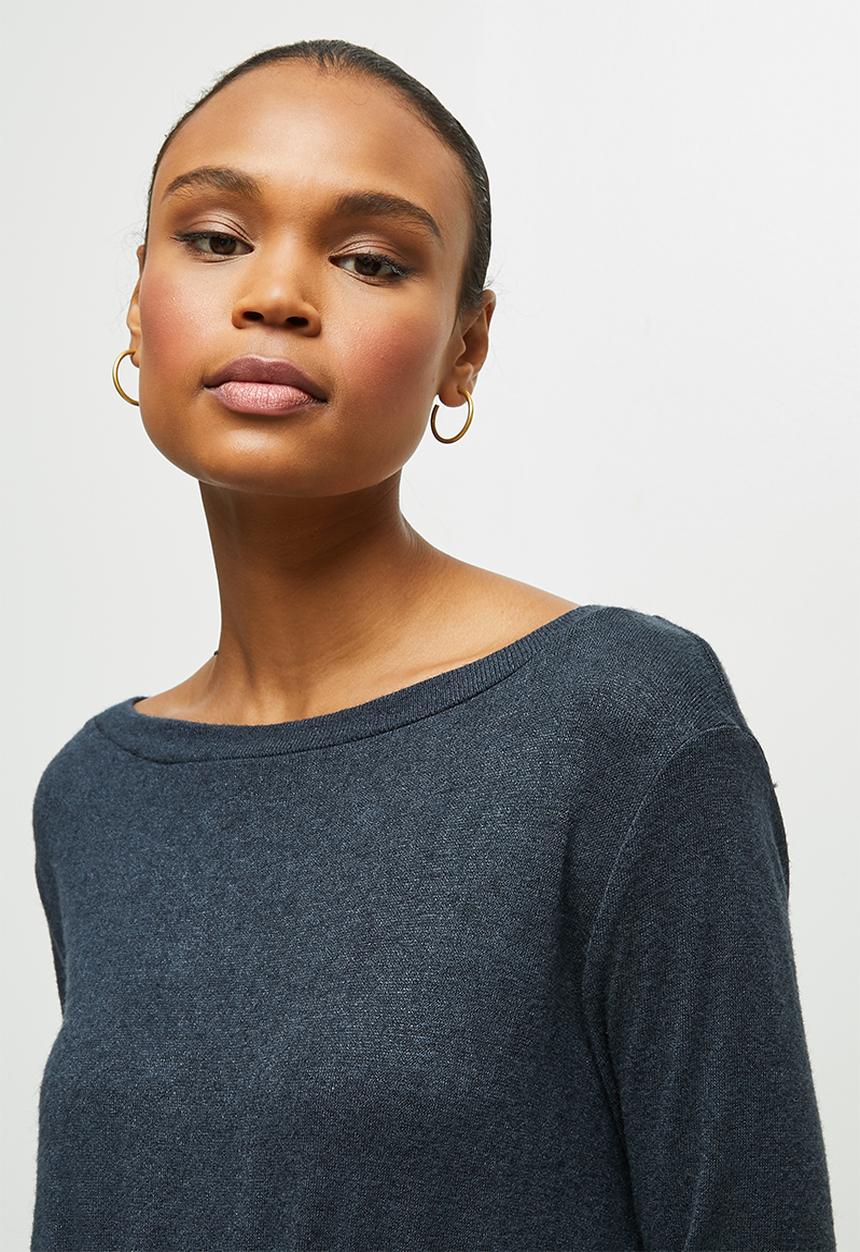 edit - Wide neck cut & sew jumpsuit - navy 