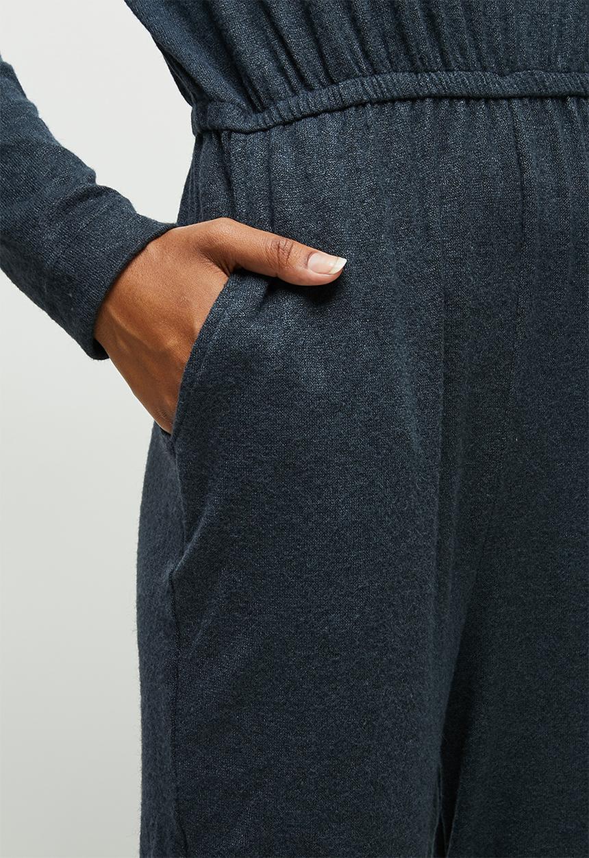 edit - Wide neck cut & sew jumpsuit - navy 