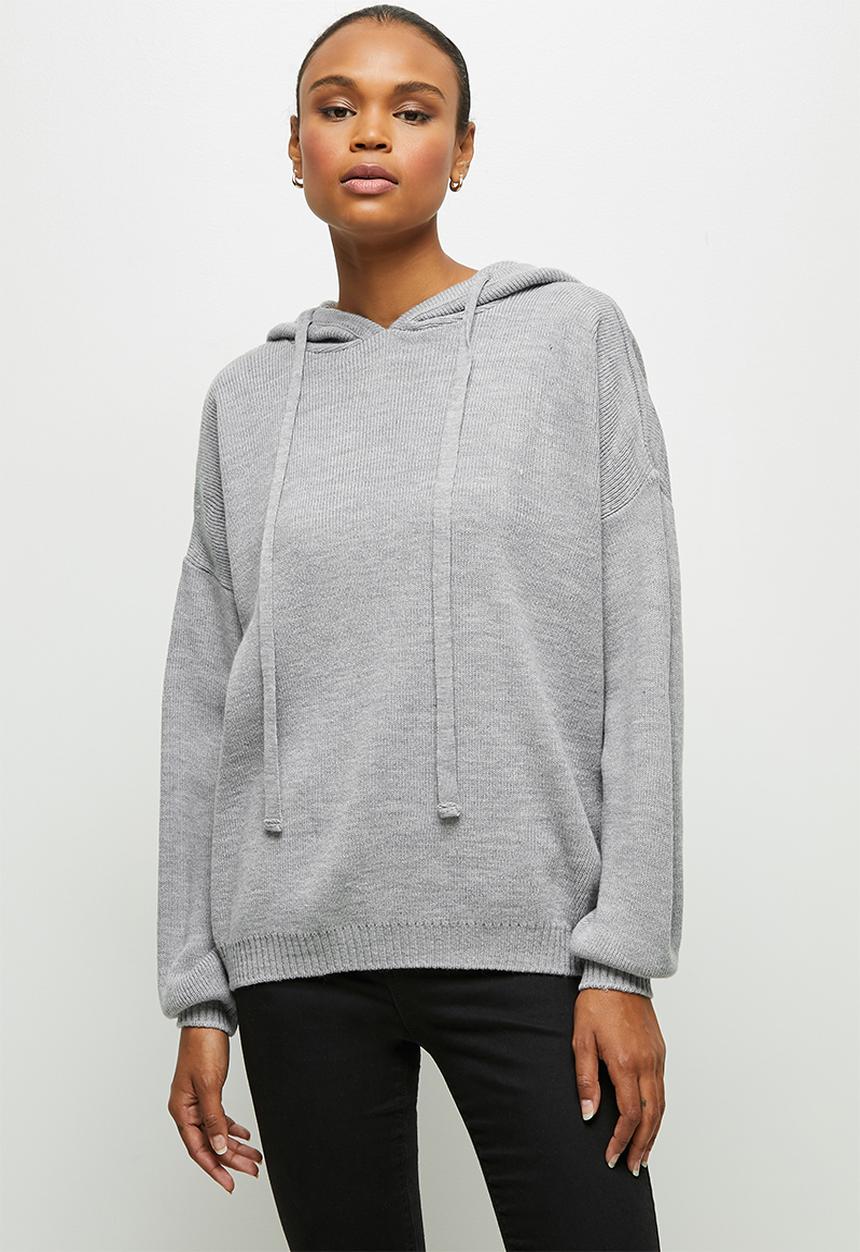 edit - Knitwear hooded top - grey