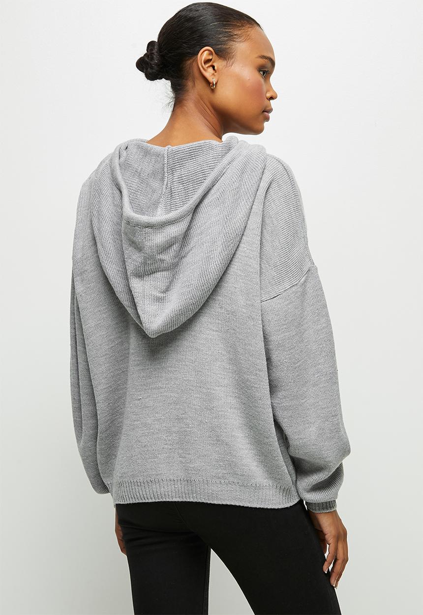 edit - Knitwear hooded top - grey