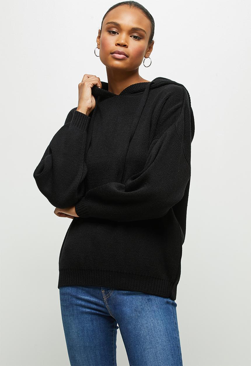 edit - Knitwear hooded top - black