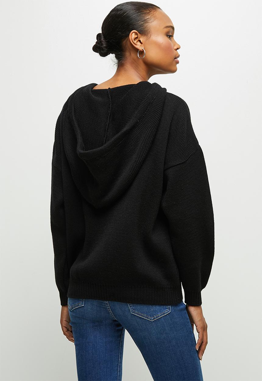 edit - Knitwear hooded top - black