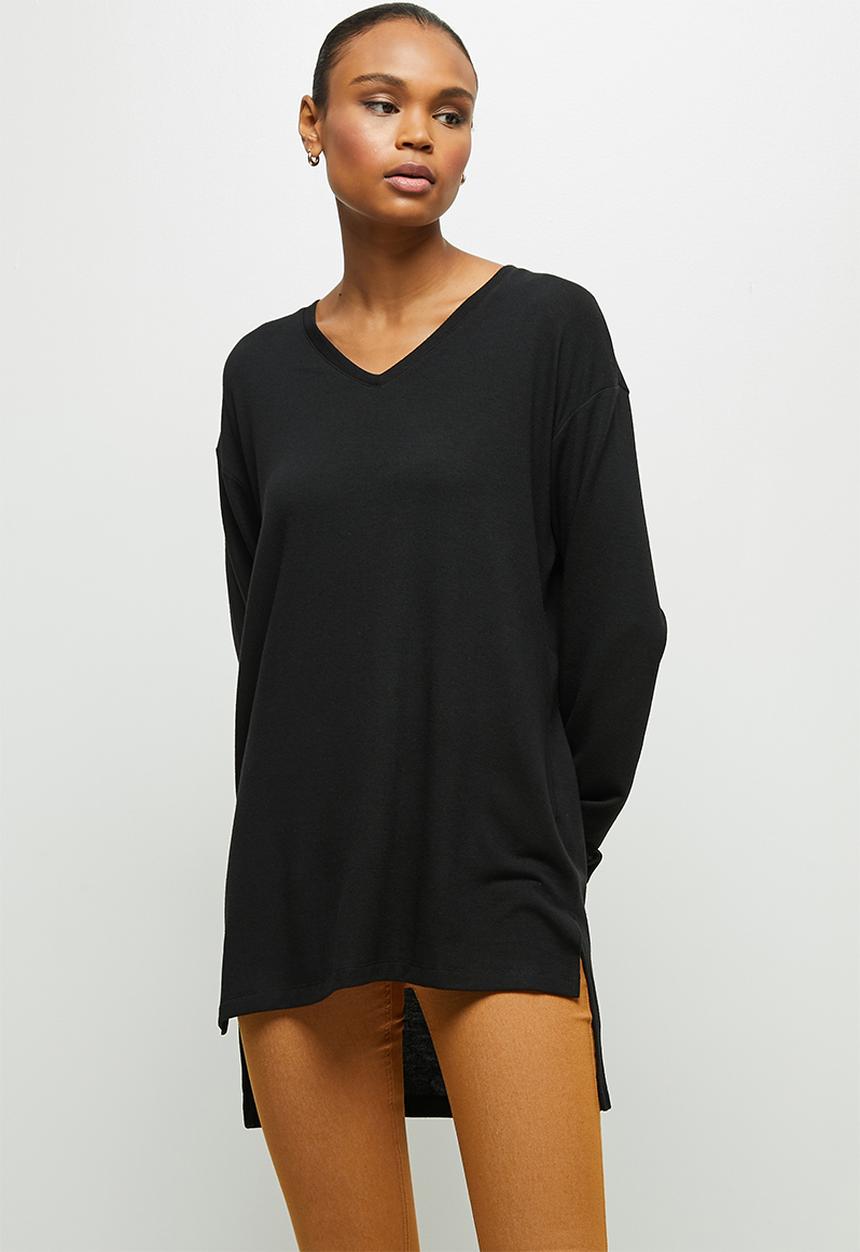 edit - Longline cut & sew top - black