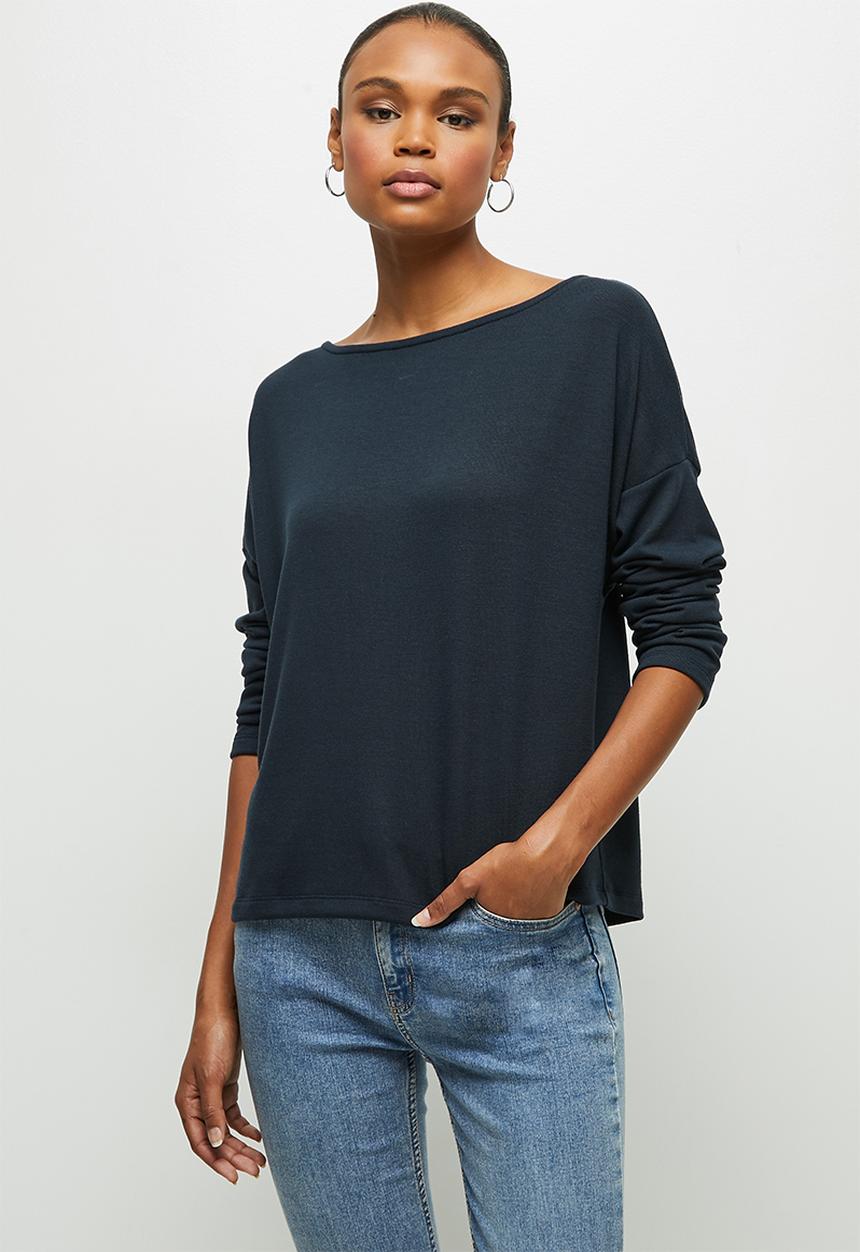edit - Drop shoulder cut & sew top - navy