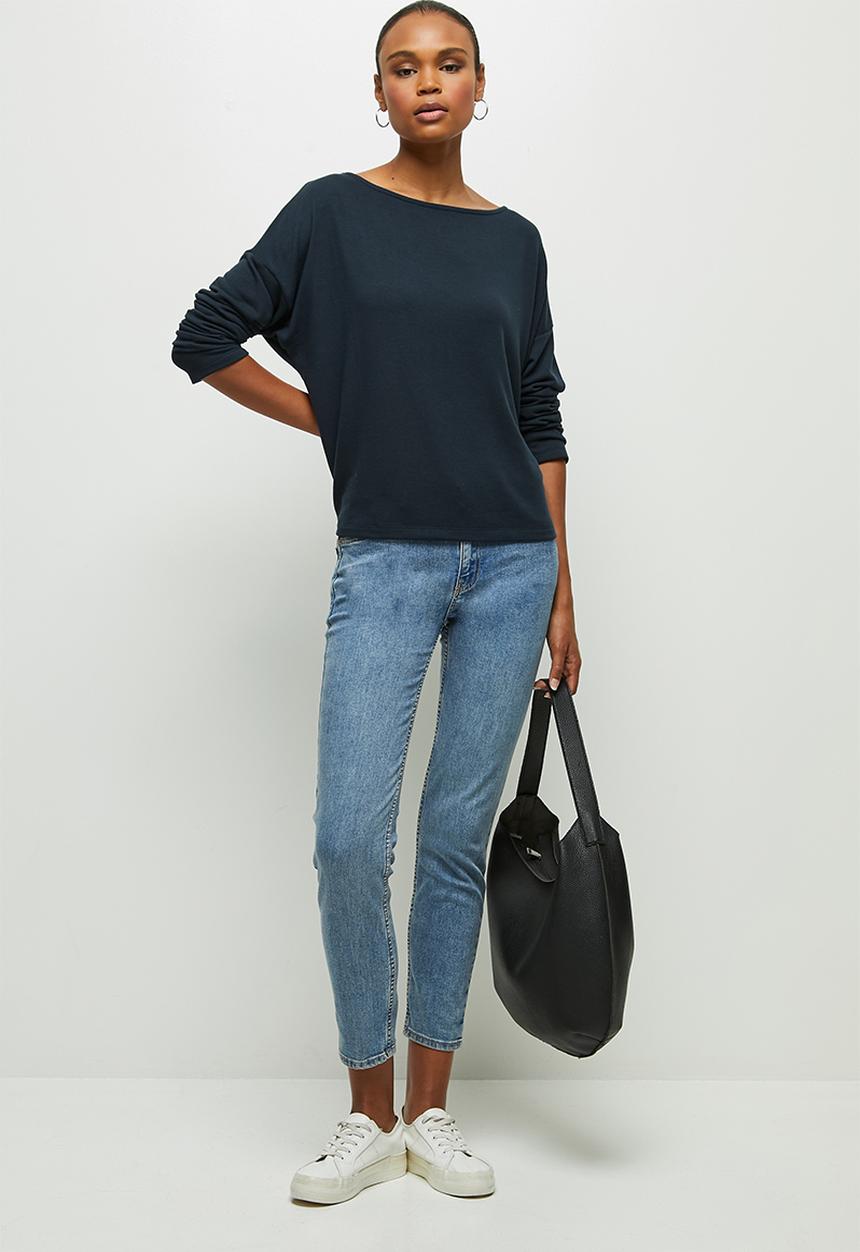 edit - Drop shoulder cut & sew top - navy