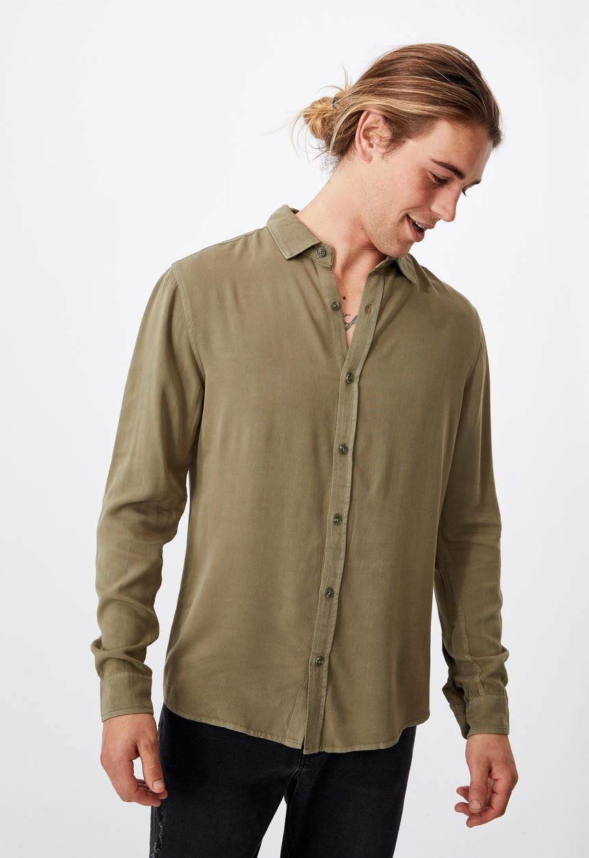 Cotton On - Cayman long sleeve shirt - washed khaki