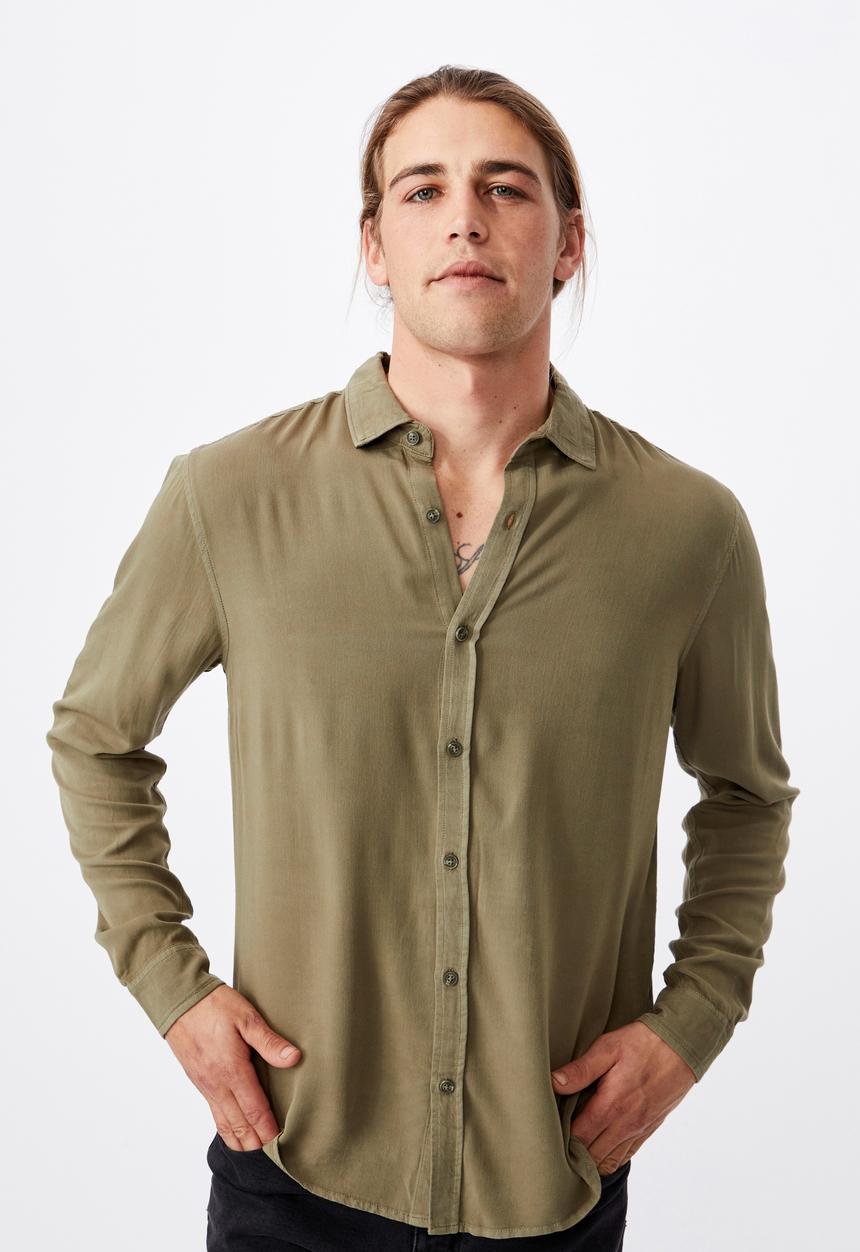 Cotton On - Cayman long sleeve shirt - washed khaki