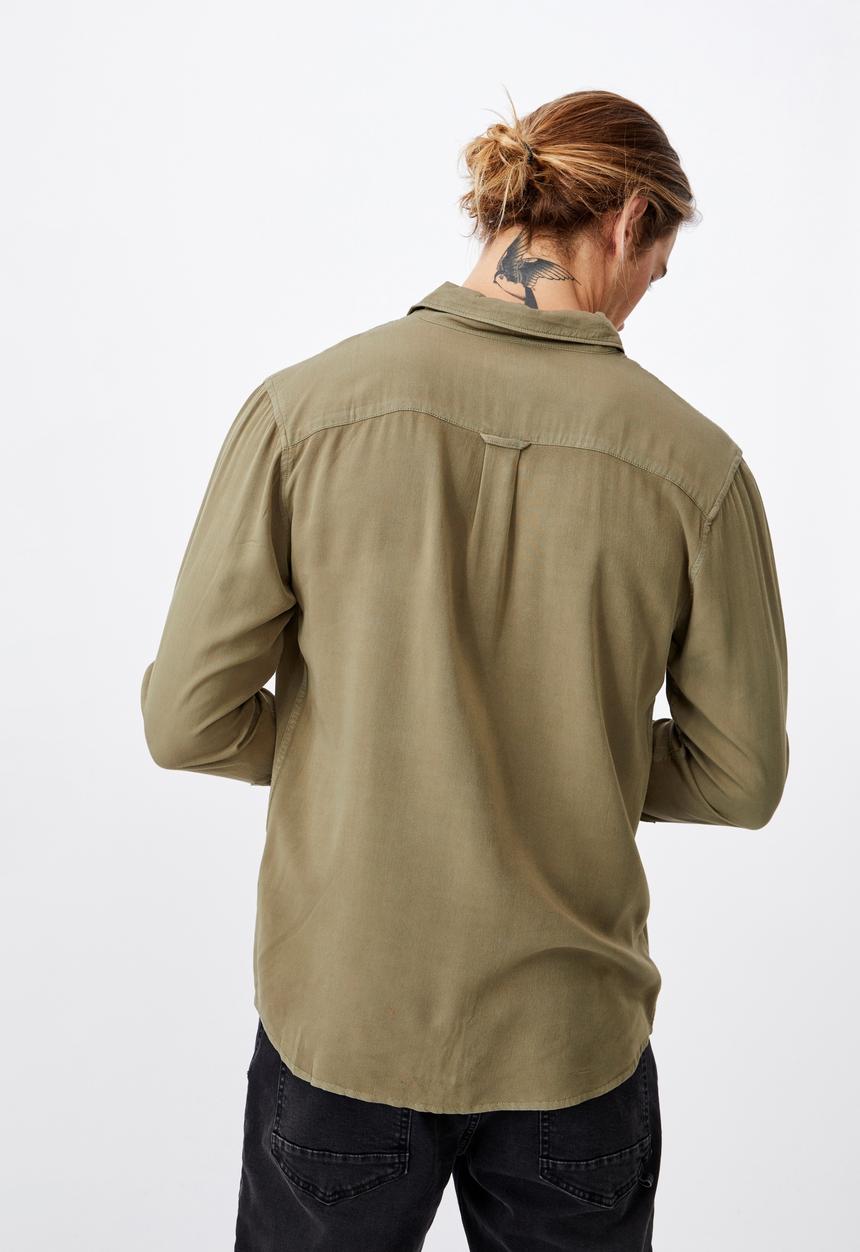 Cotton On - Cayman long sleeve shirt - washed khaki