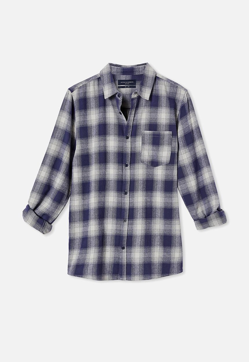 Cotton On - Washed long sleeve check shirt - blue & white