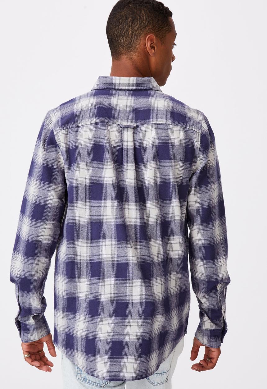 Cotton On - Washed long sleeve check shirt - blue & white