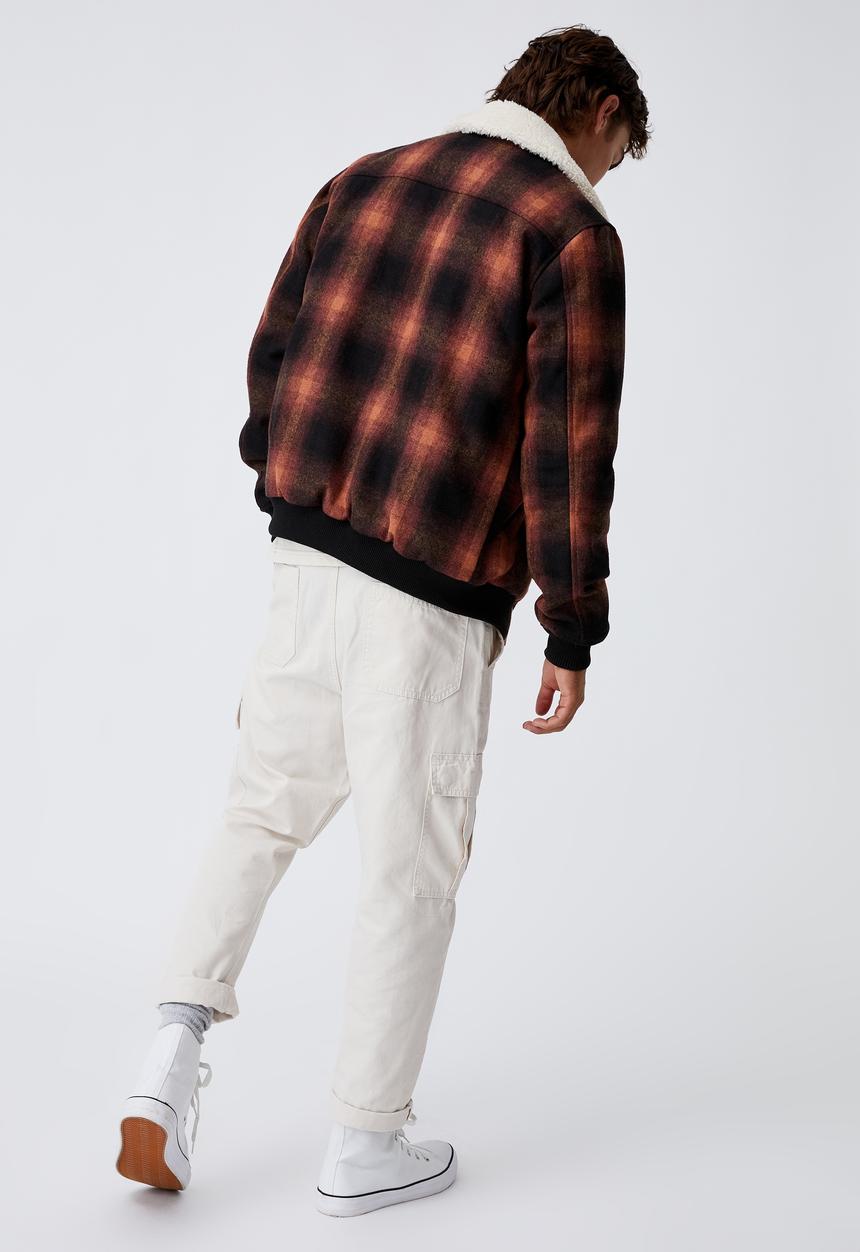 Cotton On - Sherpa collar bomber jacket - black orange check