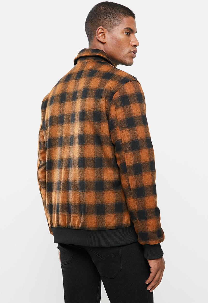 Jonathan D - Zip through check bomber jacket - rust