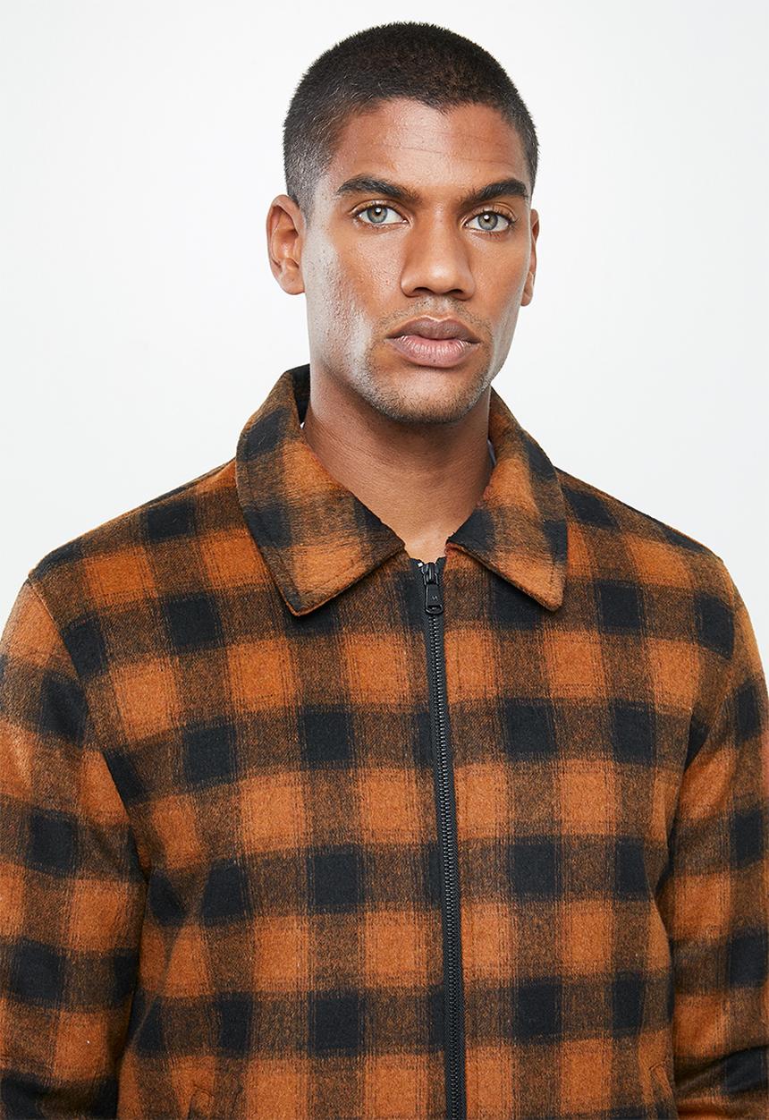 Jonathan D - Zip through check bomber jacket - rust