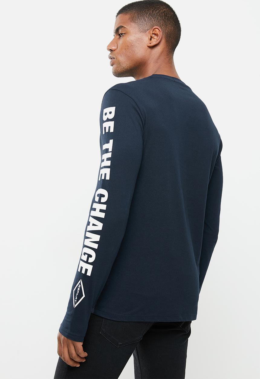 Replay - Replay long sleeve printed tee - navy
