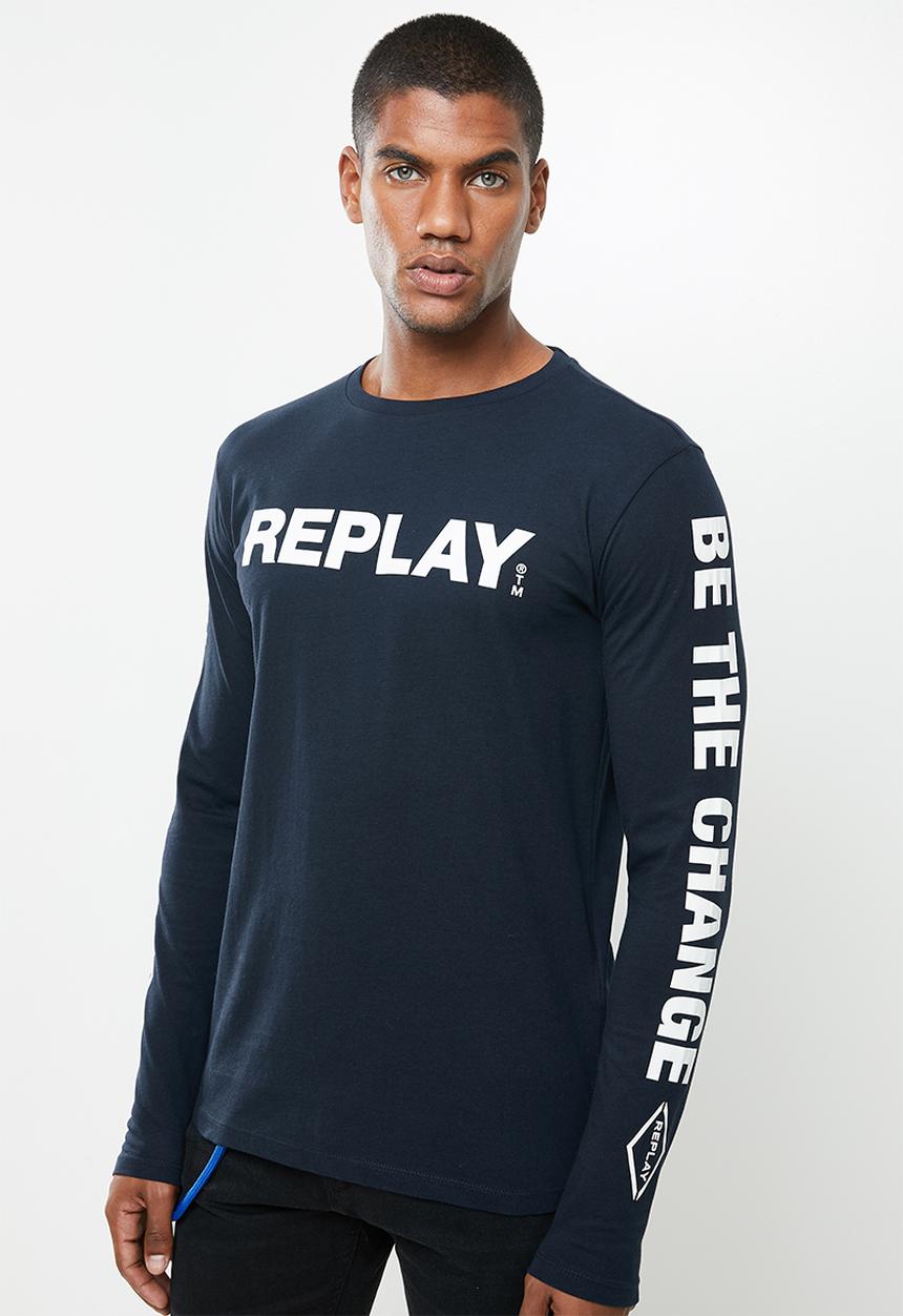 Replay - Replay long sleeve printed tee - navy