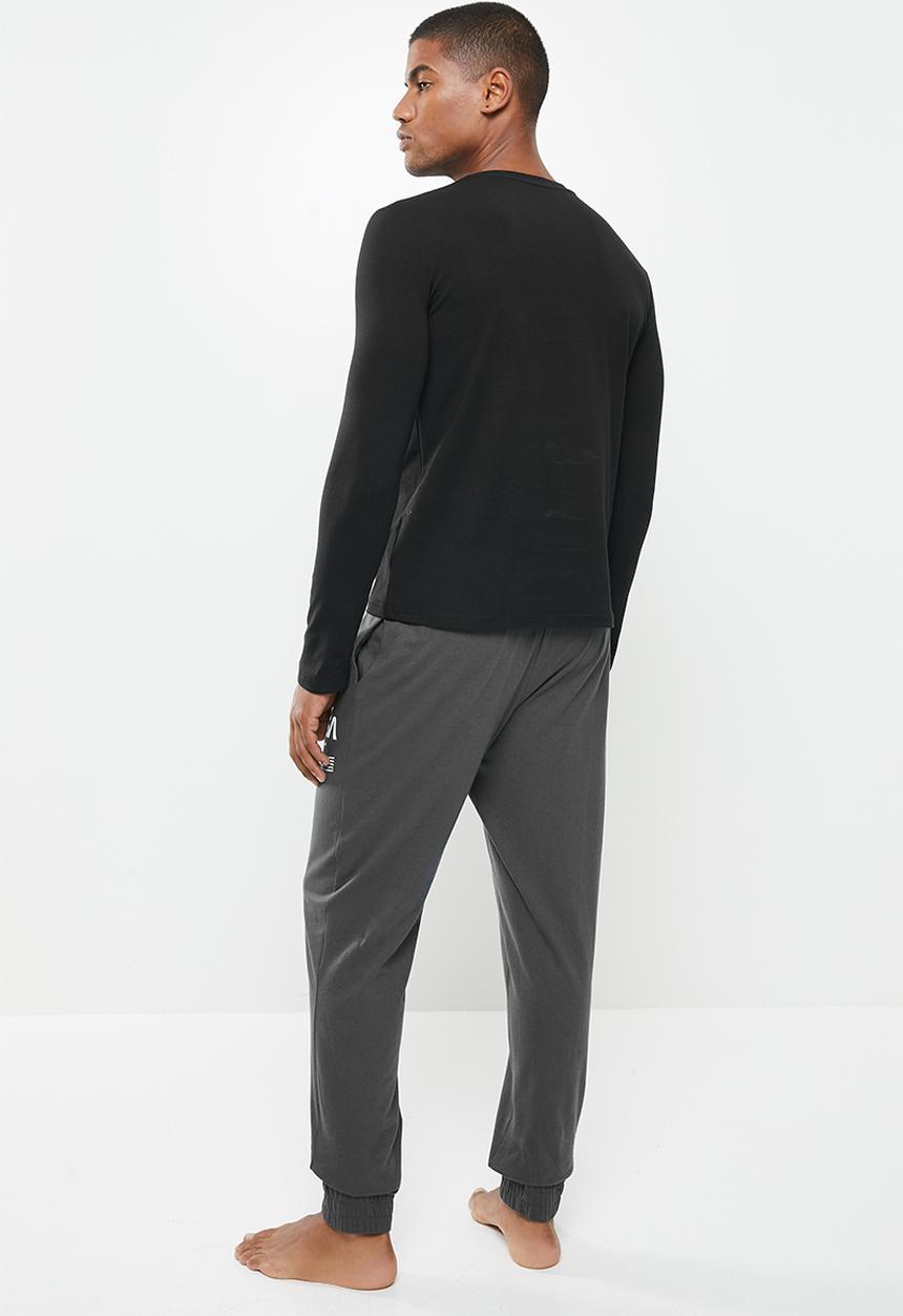 Superbalist - Long sleeve NASA logo knit sleep set - black & grey