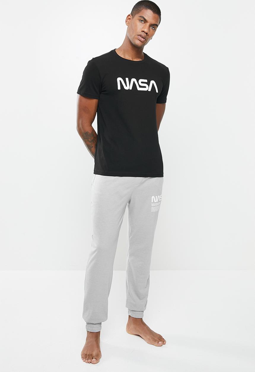 Superbalist - Short sleeve NASA logo knit sleep set - black & grey