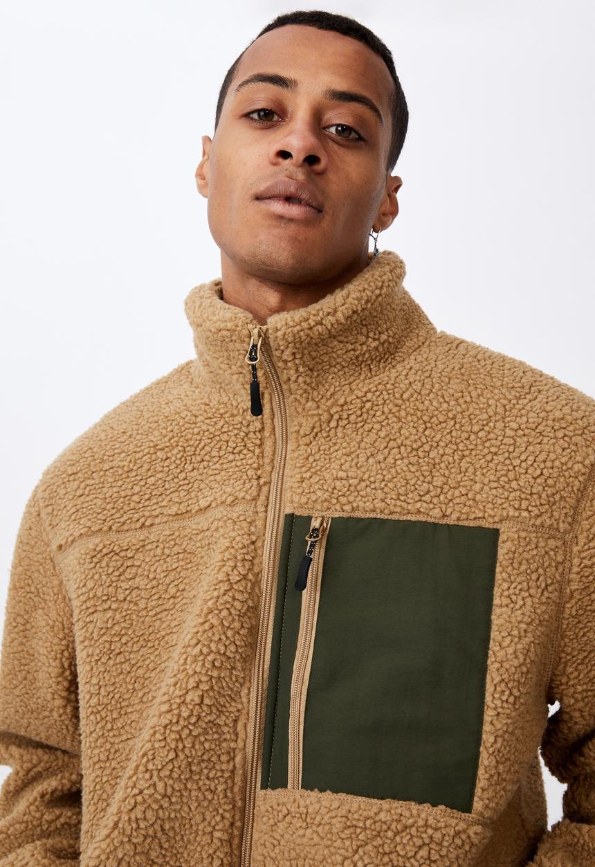 Cotton On - Pocket teddy zip thru - tan