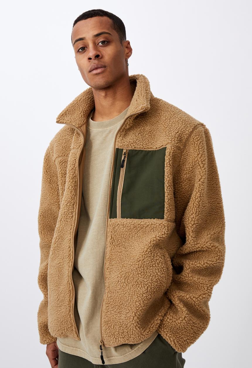 Cotton On - Pocket teddy zip thru - tan