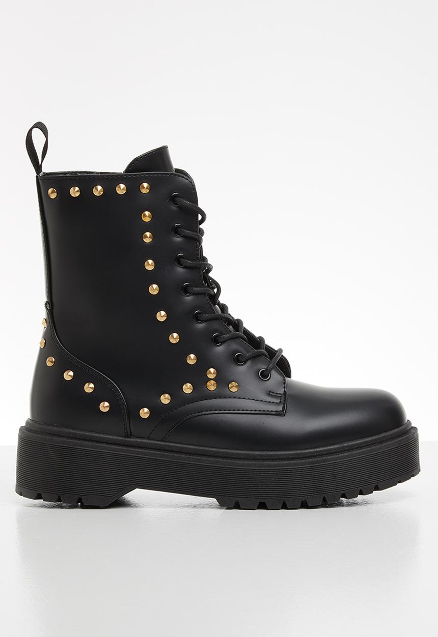 Plum - Caro lace up chunky boot - black