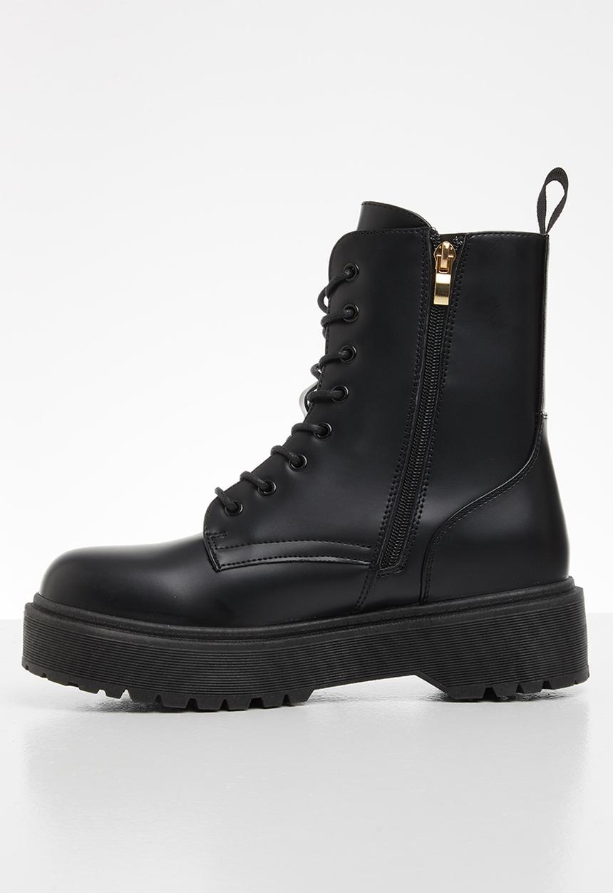 Plum - Caro lace up chunky boot - black