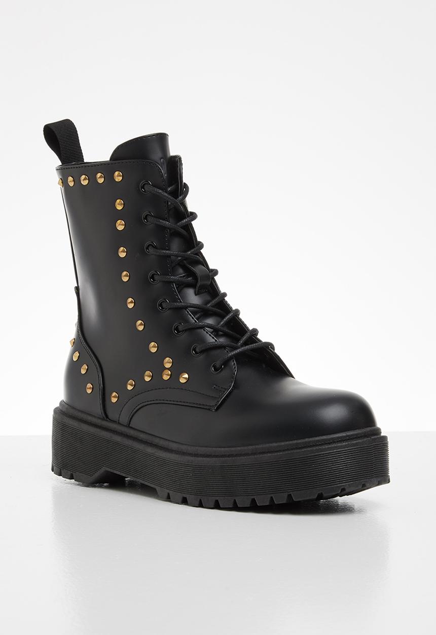 Plum - Caro lace up chunky boot - black