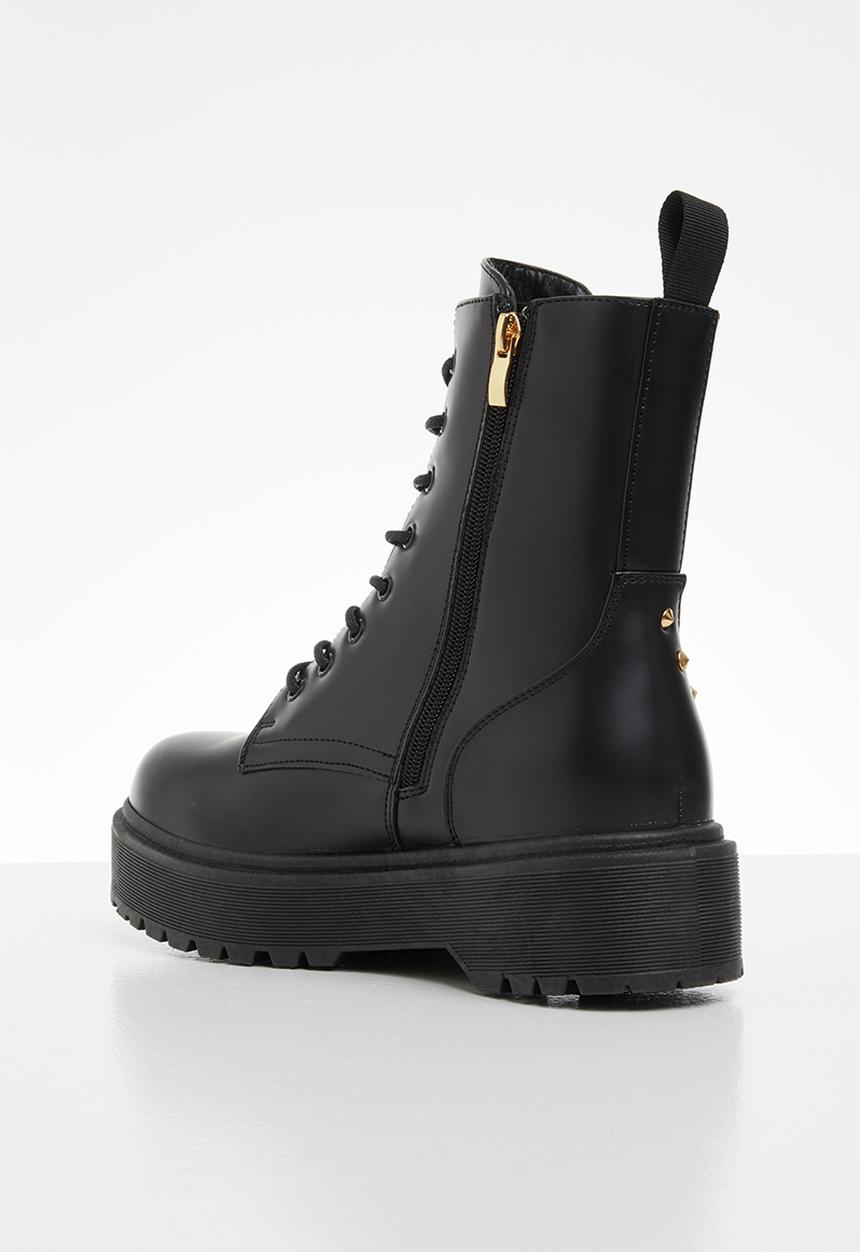Plum - Caro lace up chunky boot - black