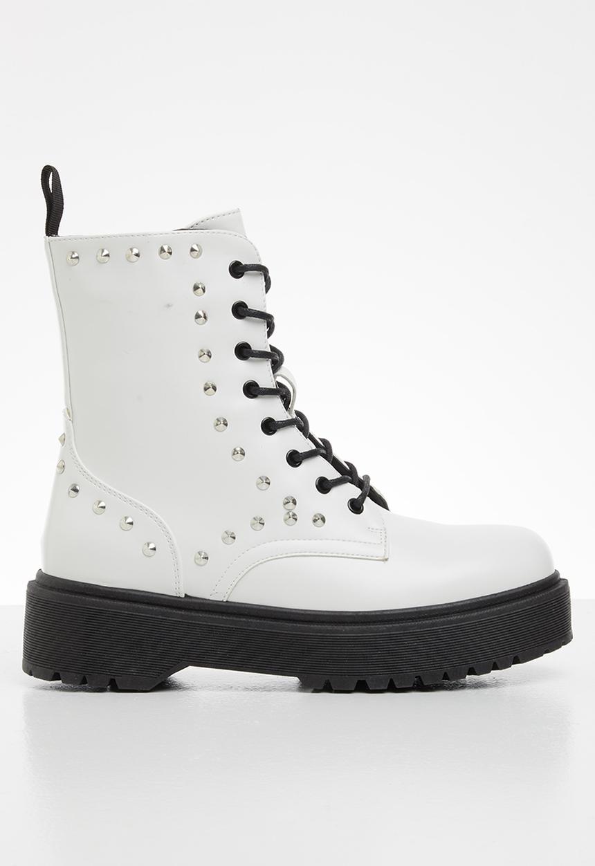 Plum - Caro lace up chunky boot - white