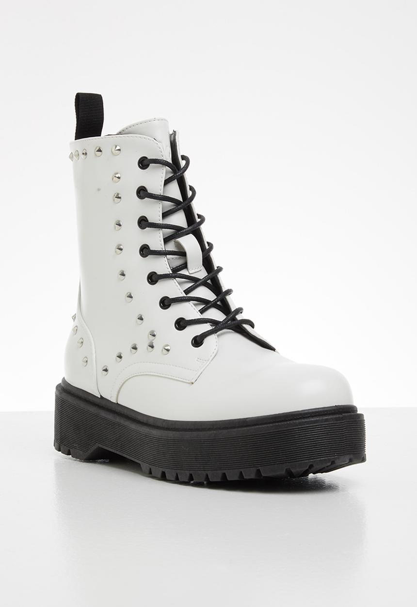 Plum - Caro lace up chunky boot - white