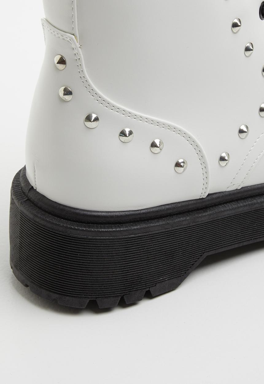 Plum - Caro lace up chunky boot - white