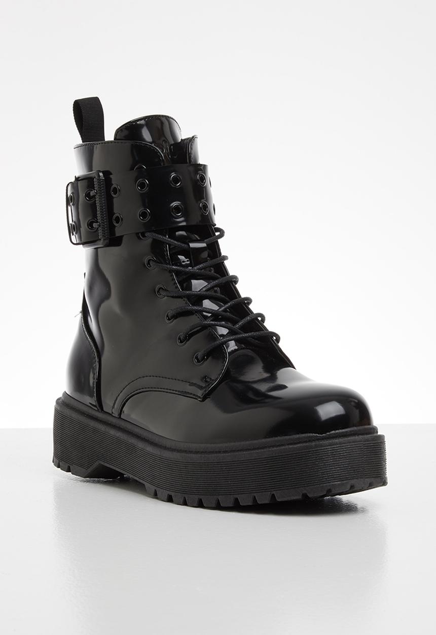Plum - Sadie lace up chunky boot - black