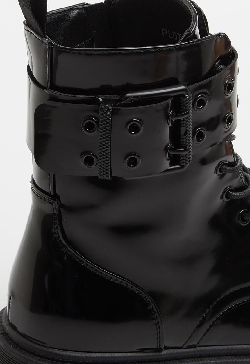 Plum - Sadie lace up chunky boot - black