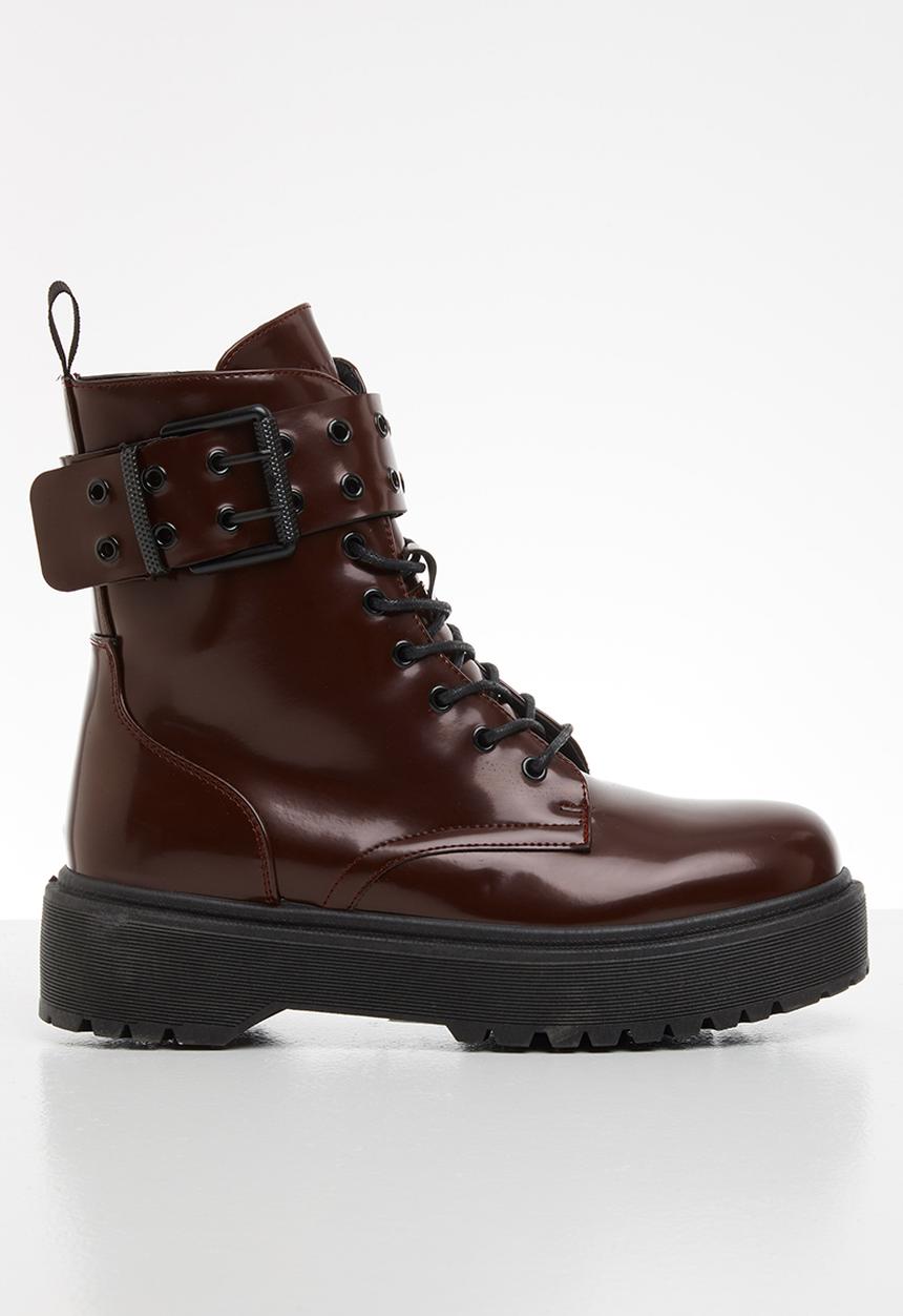 Plum - Sadie lace up chunky boot - burgundy