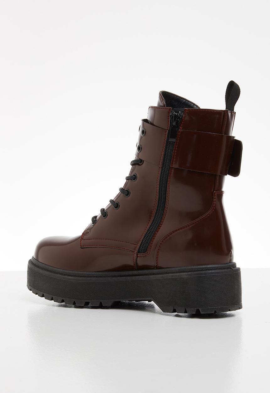Plum - Sadie lace up chunky boot - burgundy