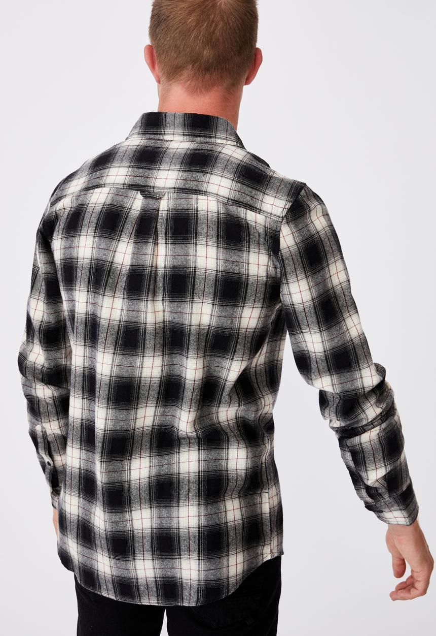 Cotton On - Washed long sleeve check shirt - black & white