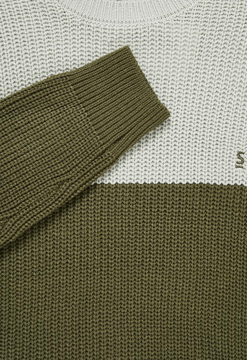 Superbalist - Block chunky crew knit - khaki & grey