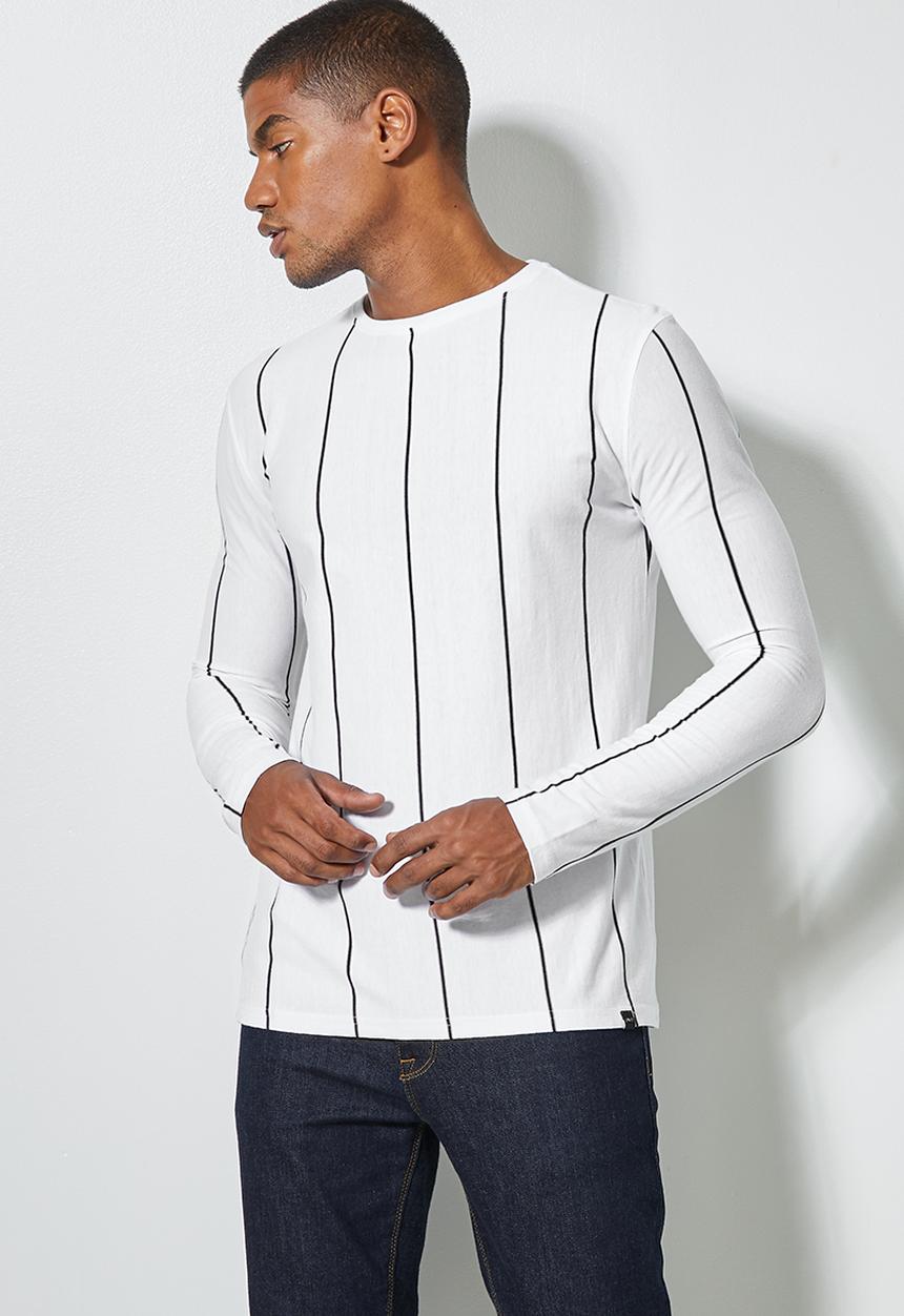 Superbalist - Nate vertical stripe tee - white & black