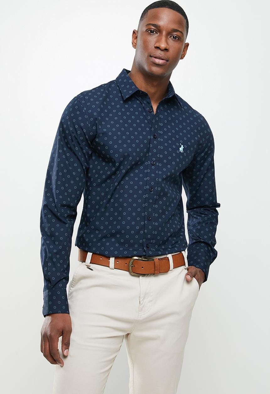 POLO - Amel geometric long sleeve signature shirt - navy