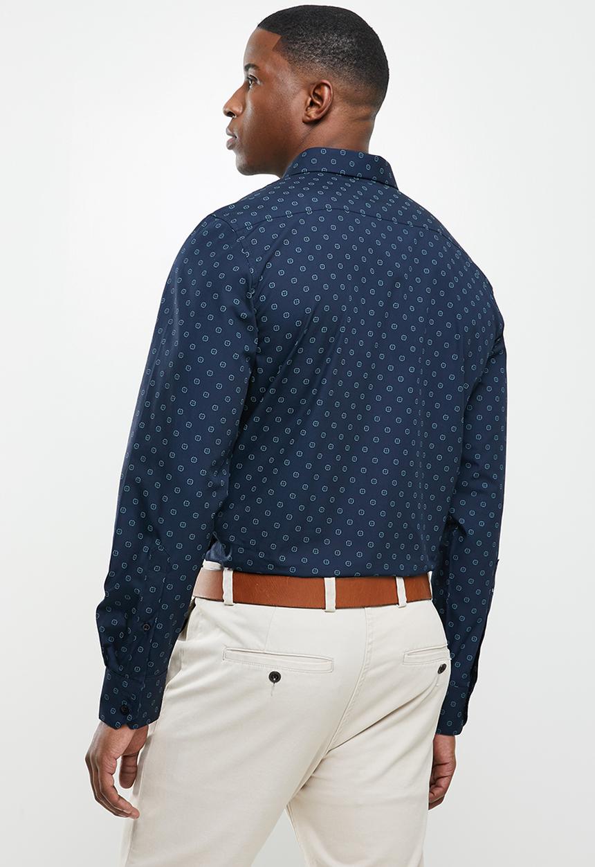 POLO - Amel geometric long sleeve signature shirt - navy