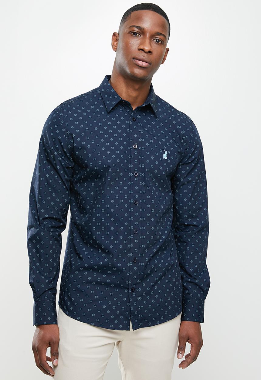 POLO - Amel geometric long sleeve signature shirt - navy