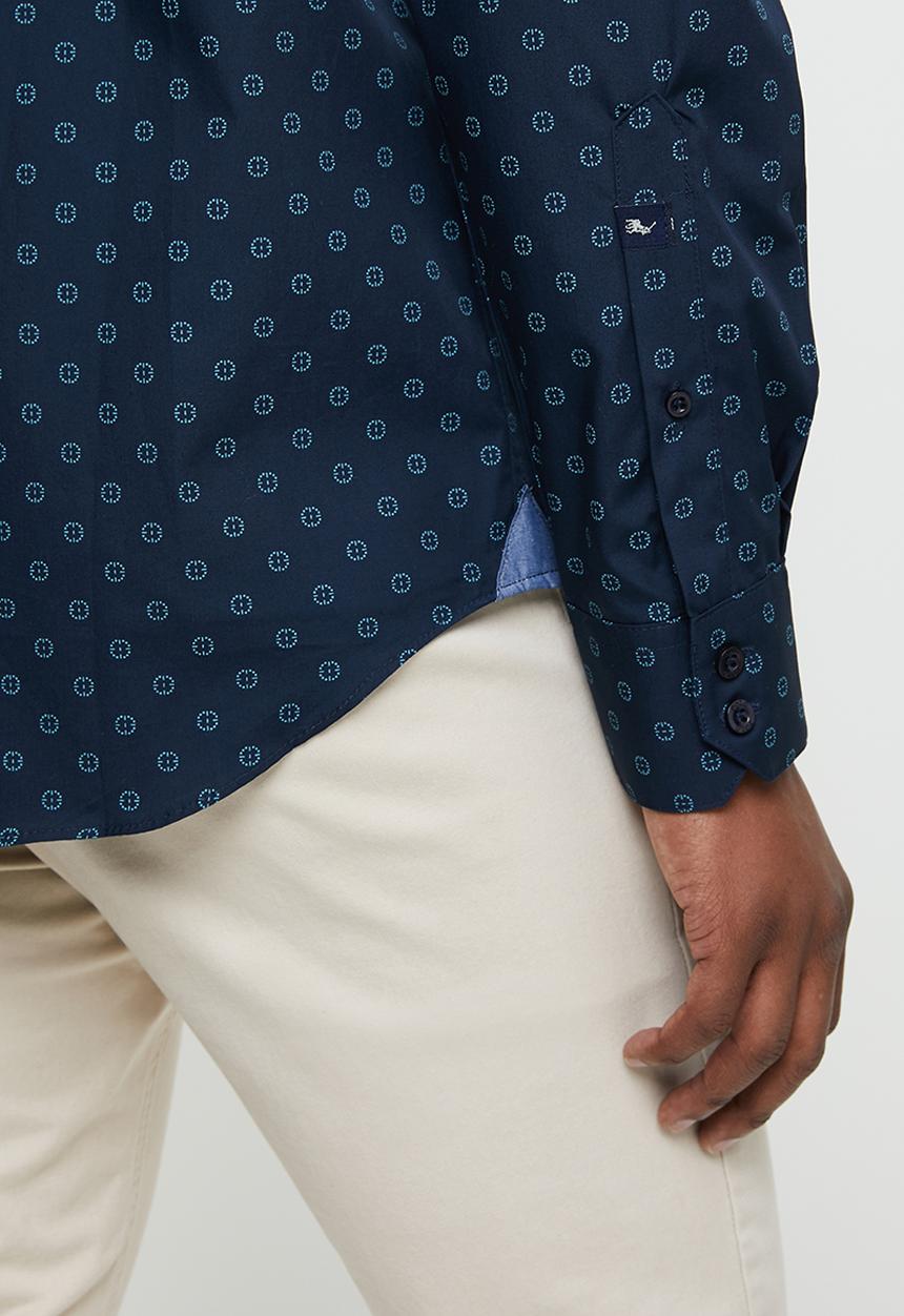 POLO - Amel geometric long sleeve signature shirt - navy