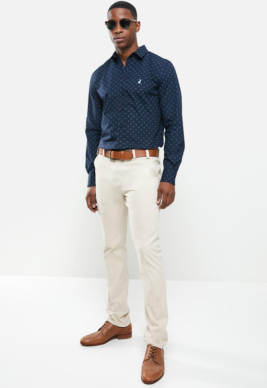 POLO - Amel geometric long sleeve signature shirt - navy