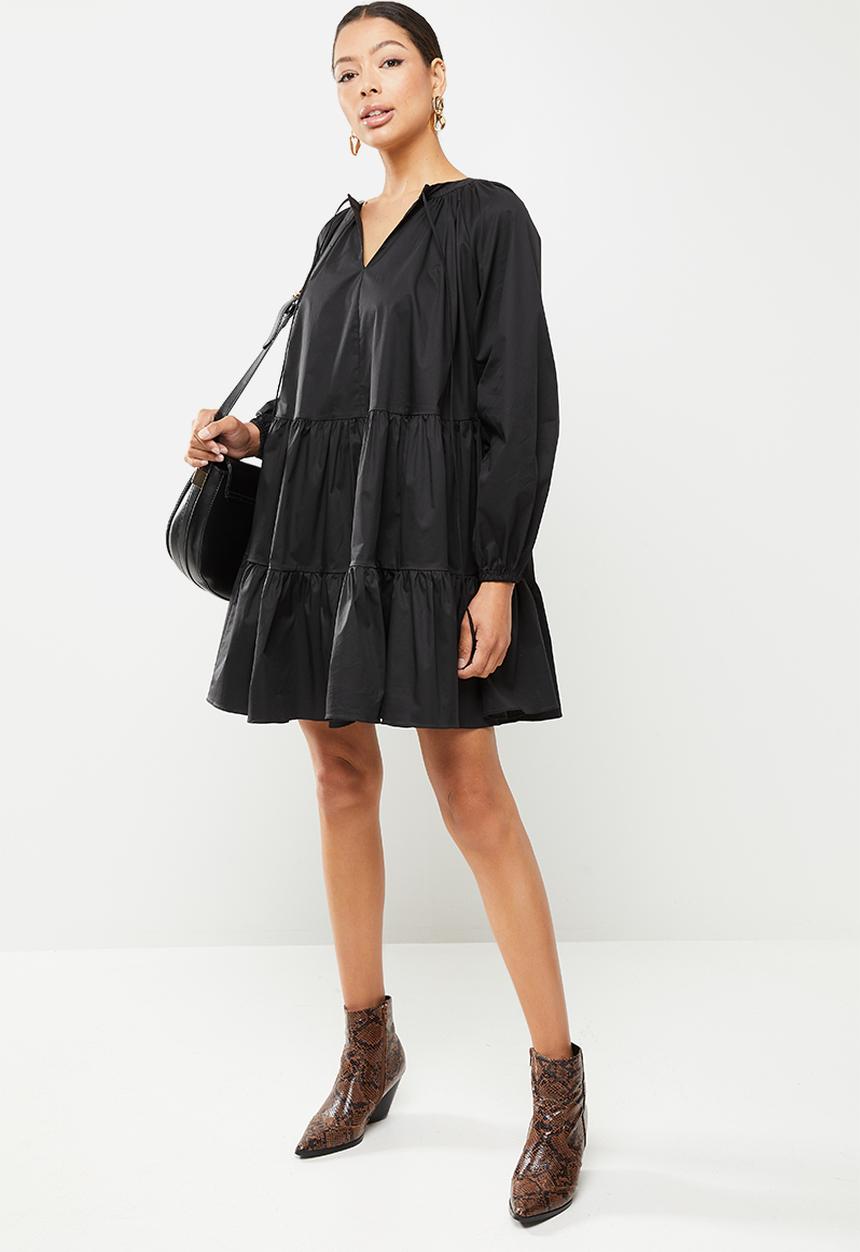 Glamorous - Volume sleeve tiered dress - black